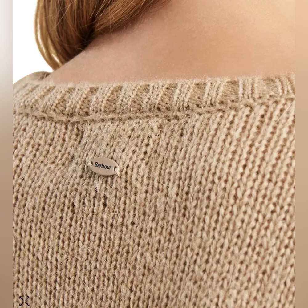 Barbour Knit Sweater Morlich Tan Beige Plaid With Mohair Wool Blend - Picture 6 of 10